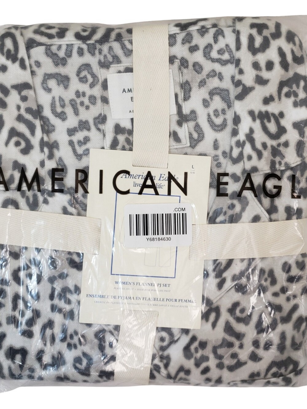 AMERICAN EAGLE Pajama Set Women Silver Shadow Leopard Print Flannel NWT